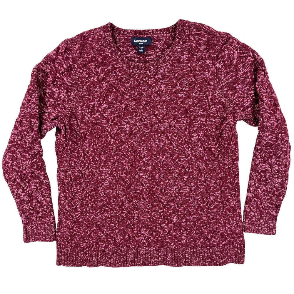 Lands End Drifter Herringbone Knit Crew Neck Sweater Women XL Petite Fuchsia Pnk